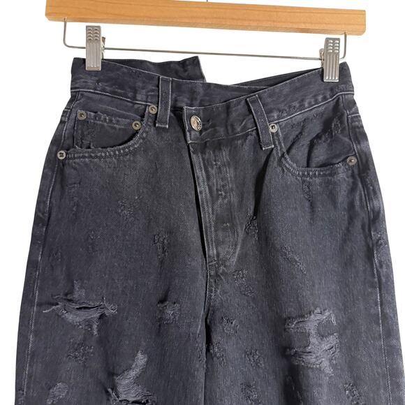 Agolde Criss Cross Straight Leg Distressed Ripped Feverish Black Denim Jeans 23 - Picture 5 of 12